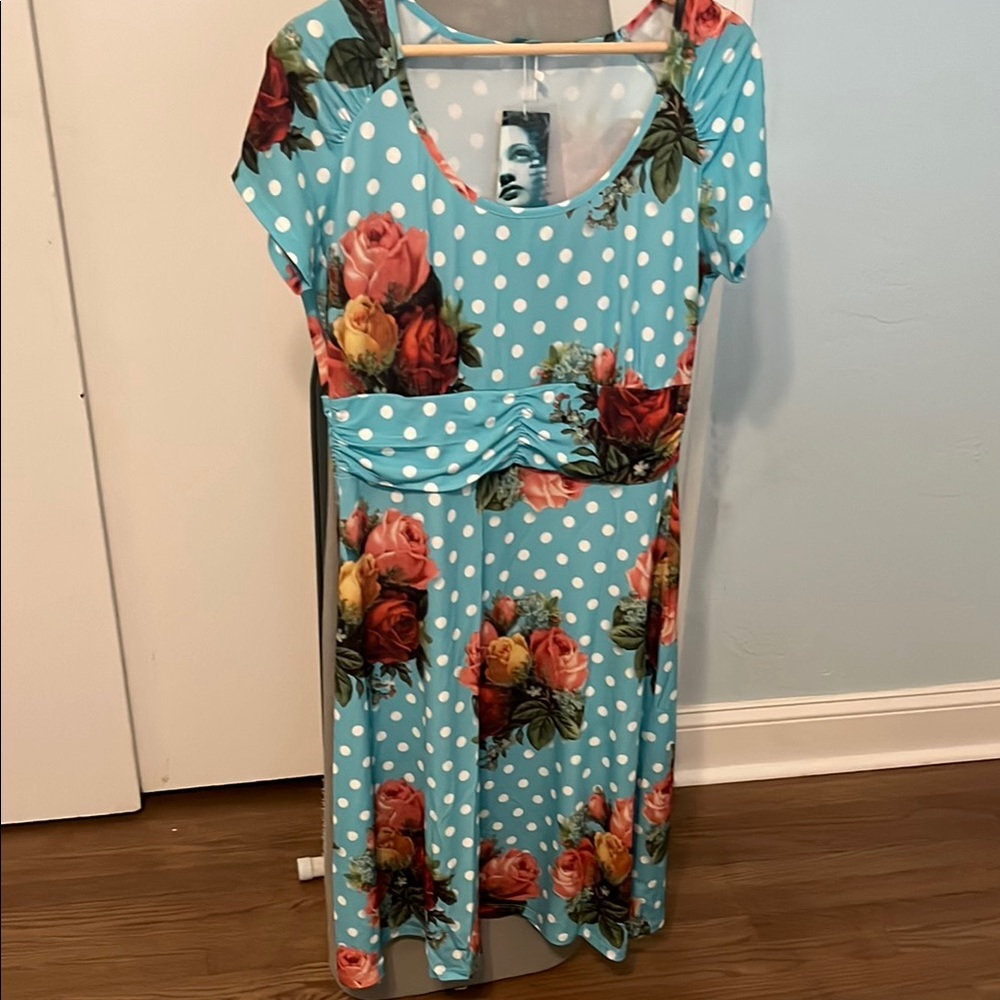 Turquoise polka dot Midi Sundress with Dolman Sleeves